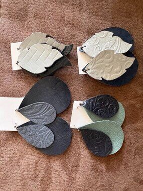 Lot of 4 Handmade Leather Earrings - Great Gift - Unique - Beautiful